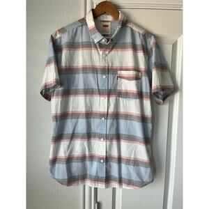 NWOT Levi's Mens Large Striped Blue/Red Button Up Collared Shirt w/ Pocket